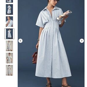 Anthropologie EXQUISE Tobie Maxi Dress Blue Gingham Size M
